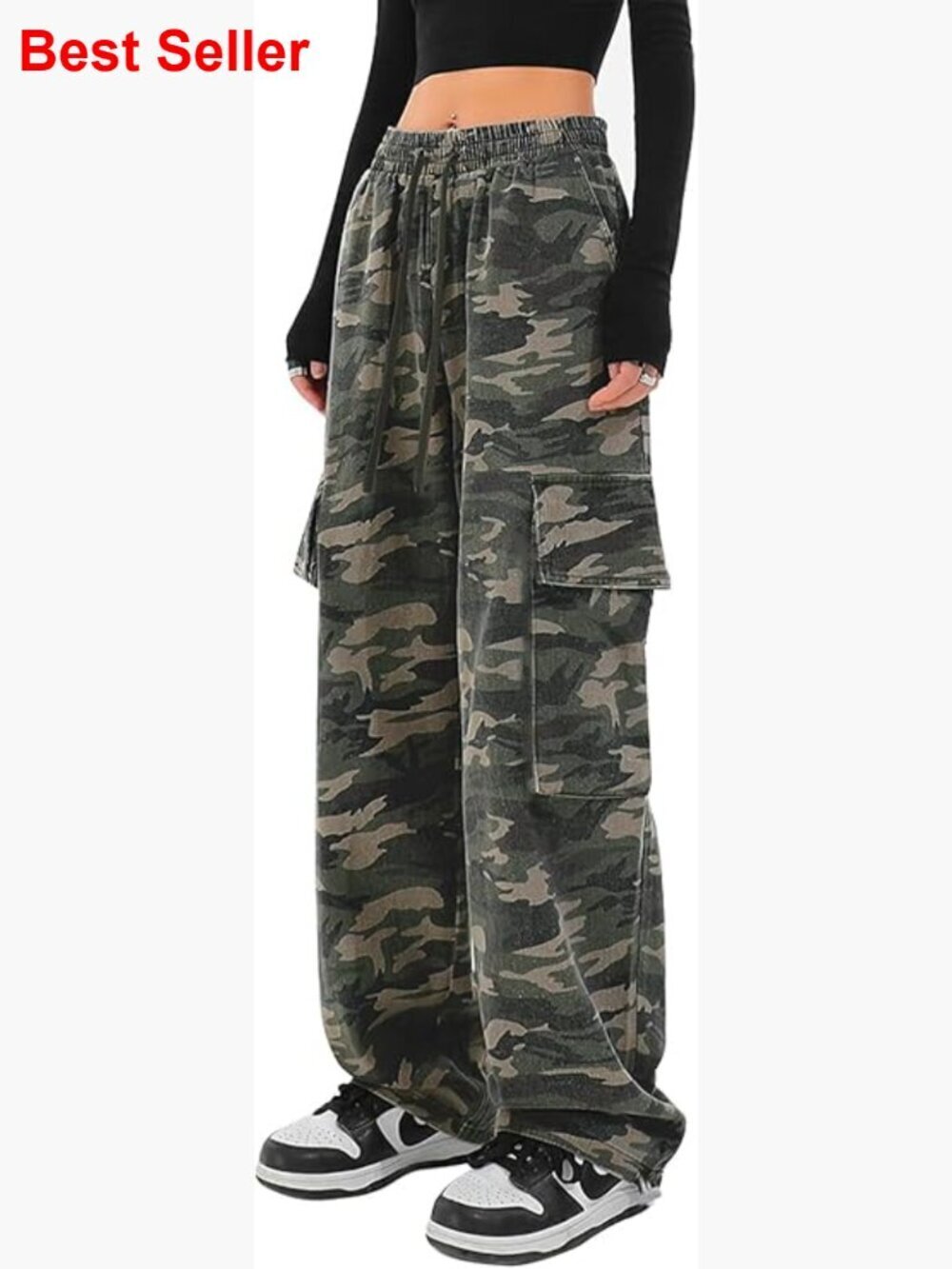 100% Cotton Cargo Pants with Drawstring Waist and 6 Pockets